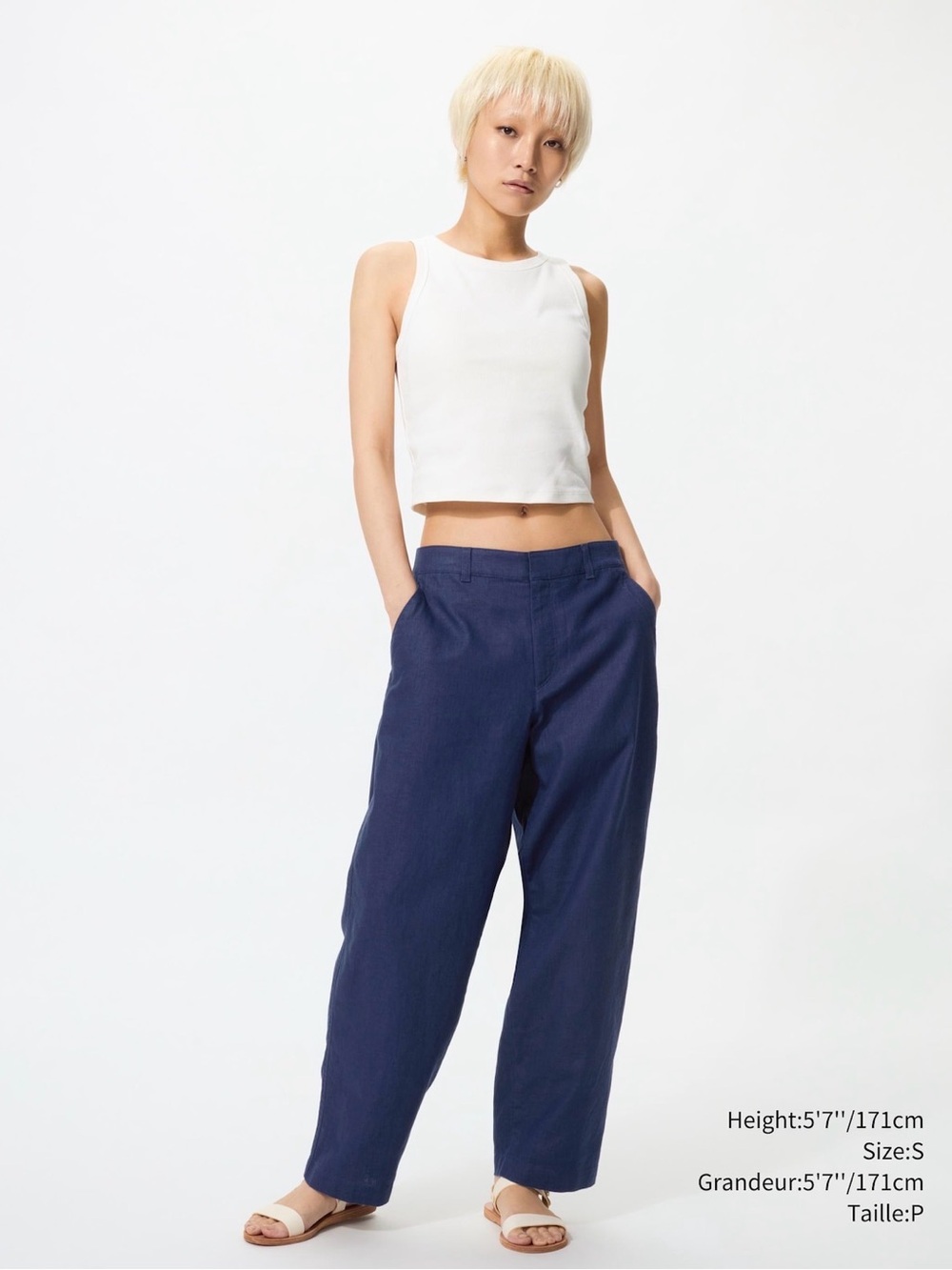 Uniqlo linen and cotton Navy High-Rise
